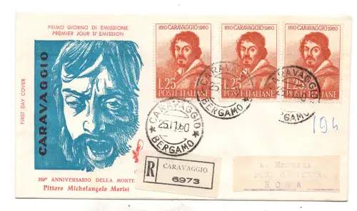 Italien FDC Venetia 1960 Caravaggio Paar + einzelne Reise Racc. für Italien