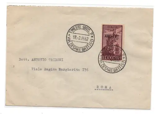 Triest A - Luftpost Lire 1.000 Kapitol auf Stempelumschlag FDC