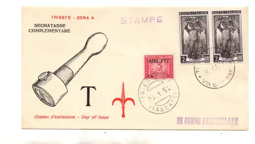 Triest A - SteuermarkenLire 3 Nr. 18 auf FDC Umschlag