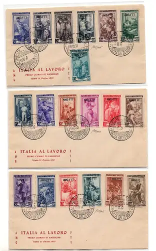 Triest A - Lavoro n. 89/107 Serie auf drei Umschlägen FDC Venetia Club