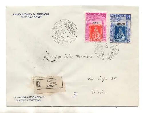 Triest A - Centenario di Toscana n. 108/109 Serie auf Umschlag Racc.