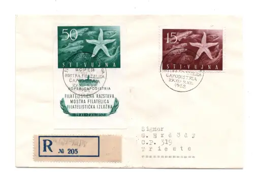 Triest B - Stella Marina Zettel Nr. 3 auf Einschreiben FDC Umschlag