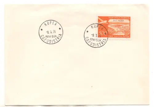 Triest B - Luftpost 500 d. orange Nr. 31 auf Stempelumschlag FDC