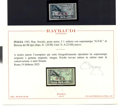 G.N.R. Luftpost Lire 2 Brescia III Typ Nr. 125/III - MNH