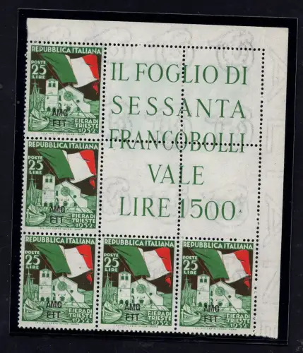 Triest A - Fiera di Trieste Nr. 152 Eckblock MNH
