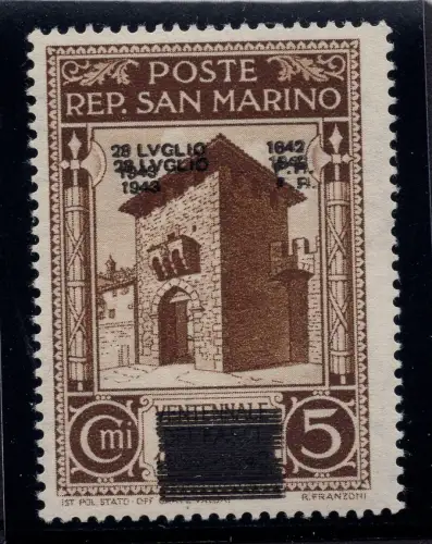 Fall des Faschismus Cent. 5 n. 253a Doppelaufdruck MNH