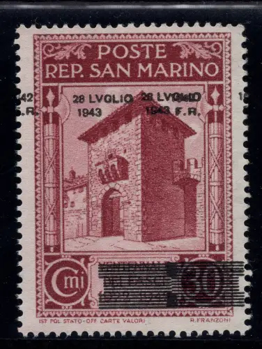 Fall des Faschismus Cent. 30 n. 257a Doppelaufdruck MNH