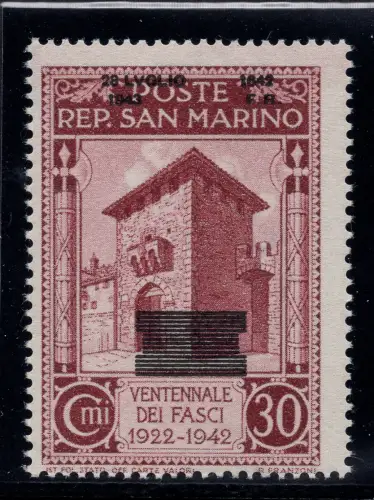 Fall des Faschismus Cent. 30 n. 257e verschobener Aufdruck MNH