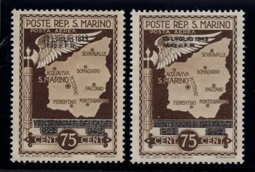 Fall des Faschismus Cent. 75 Nr. A36a Doppelaufdruck - postfrisch