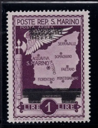 Fall des Faschismus Lire 1 Nr. A37ed Schrägaufdruck - MNH