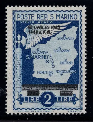 Fall des Faschismus Lire 2 Nr. A38a Doppelaufdruck - MNH