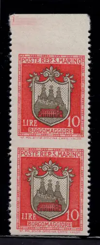 Wappen Lire 10 Nr. 290 waagerecht ungezähnt - postfrisch