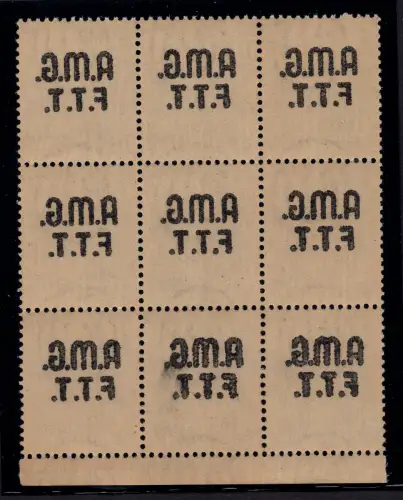 Triest A - Democratica Lire 1 Nr. 3g Neunerblock mit Abziehbild - MNH