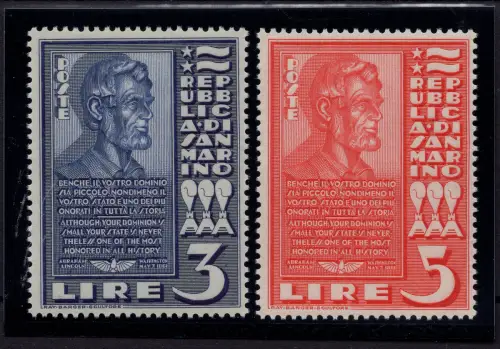 San Marino - Abraham Lincoln Nr. 211/212 Serie - MNH