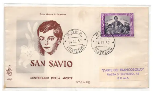 Italien FDC Venetia 1957 Domenico Savio nicht gereist