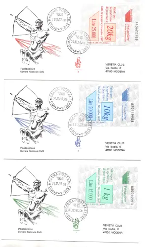 Postacelere Nr. 1/3 Serie drei Gutscheine auf FDC Venetia Club gereist