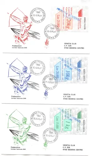 Postacelere Nr. 4/6 Serie drei Gutscheine auf FDC Venetia Club gereist