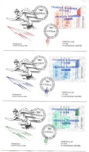 Postacelere Nr. 7./9. Serie drei Gutscheine auf FDC Venetia Club gereist
