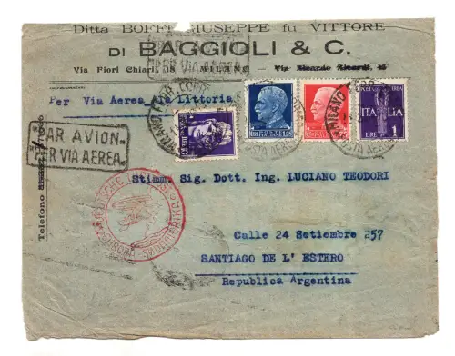 Imperiale Lire 10 Luftumschlag für Argentinien