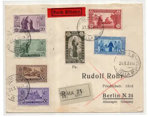 1931 Sant'Antonio n. 292/298 komplette Serie auf Einschreiben