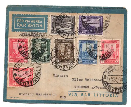 Somalia - Malerisch acht verschiedene Werte auf Umschlag am 18.6.38