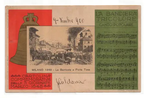 Mailand - Barrikaden mit Tür Tosa Glocke und Flagge