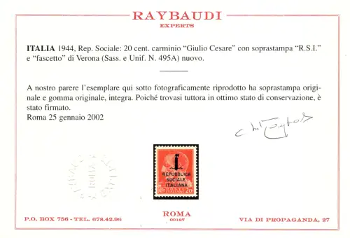Giulio Cesare Cent. 20 n. 495A - MNH - Raybaudi