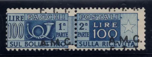 Triest - Postpakete Lire 100 dent. 13,1/4 Kamm mit schrägem Aufdruck