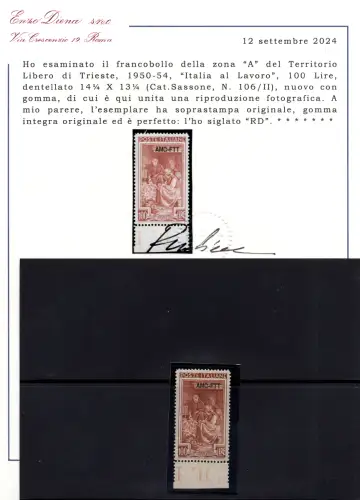 Trieste A - Lavoro L.100 Dent. 14 1/4 X 13 1/14 MNH