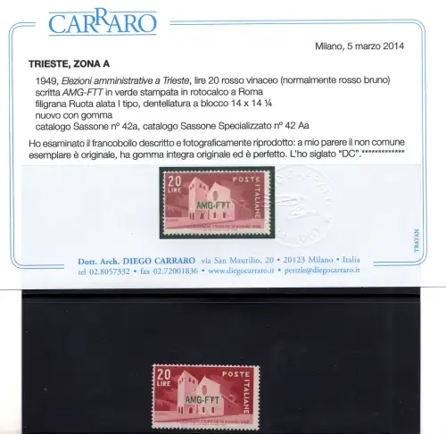 Triest A - Wahlen von Triest Farbe rot gewonnen Nr. 42a - Zertifikat