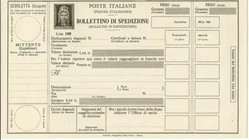 Triest A - Versandschein Lire 100 Turrita Nr. P 14