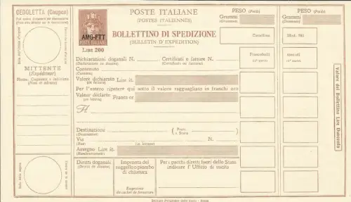 Triest A - Versandschein Lire 200 Paschetto Nr. P 22