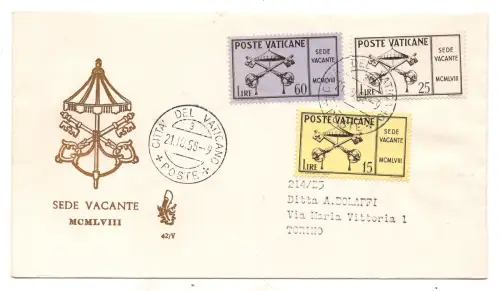 Vatikan FDC Venetia 1958 Sede Vacante nicht gereist