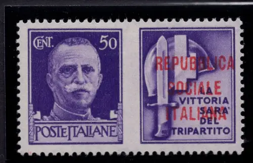 Kriegspropaganda Cent. 50 n. 36A Aufdruck auf MLH Vignette