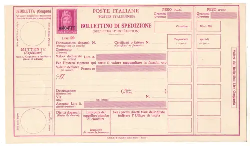 Triest A - Versandzettel Lire 50 Turrita Nr. P 12