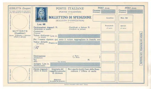 Triest A - Versandzettel Lire 60 Turrita Nr. P 13