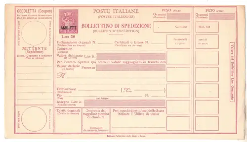 Triest A - Versandzettel Lire 50 Paschetto Nr. P 18