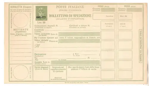 Triest A - Versandzettel Lire 60 Paschetto Nr. P 19