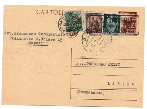 Democratica Cent. 20 + 60 + 1 Lira auf CP Cent. 60 am 22.7.46