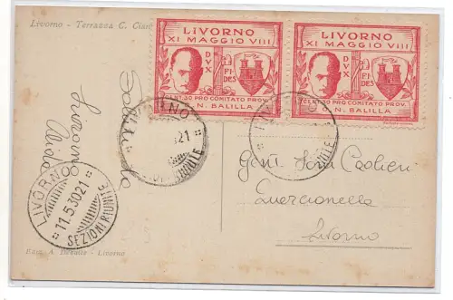 Livorno - Mussolinis Besuch Nr. 1 zwei Exemplare auf Postkarte