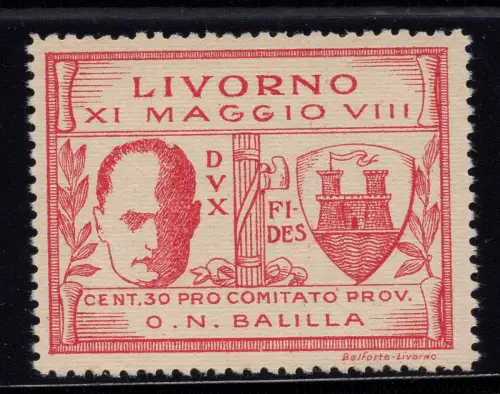 Livorno - Besuch Mussolini Nr. 1 - postfrisch