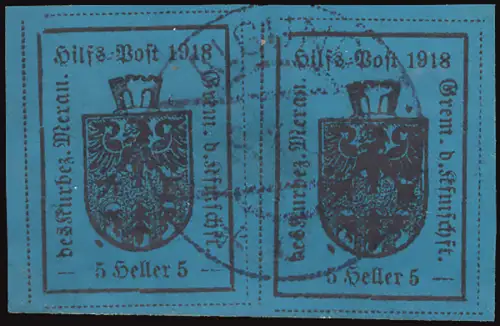 Meran - Wappen 5 h. IV. hellblauer Typ Nr. 11 scharfes Abziehbild