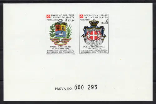 SMOM 1985 Abkommen mit Venezuela P.A. n. 21/22 Druckprobe
