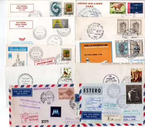 San Marino - Luftfahrt Lot von über 50 Luftsendungen aus San Marino verschickt