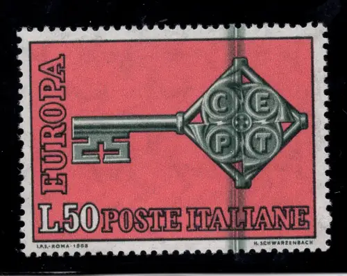 EUROPA 1968 50 L. Nr. 1086 MIT CHIRURGISCHEM SCHNITT