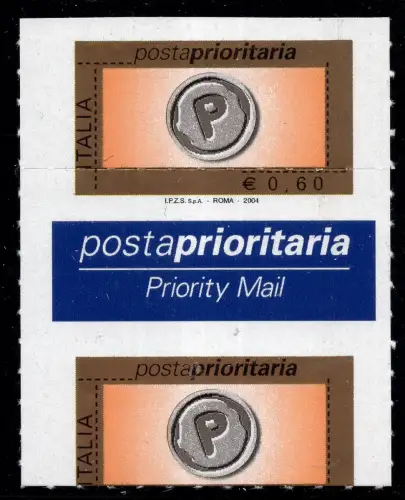 2004 Priority Post Euro 0,60 Paar nicht gestanzt Spur verschoben