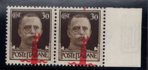 Torino Cent. 30 Nr. 492 stark nach unten verschobenes Aufdruckpaar