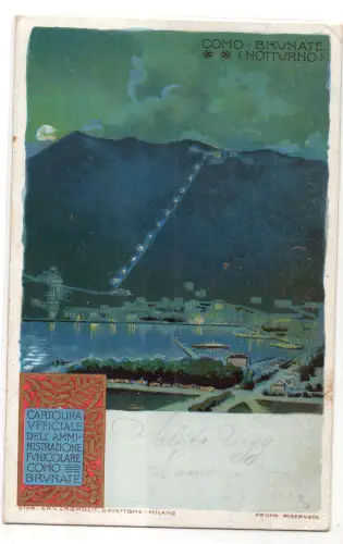 Standseilbahn Como - Brunate Notturna offizielle Postkarte
