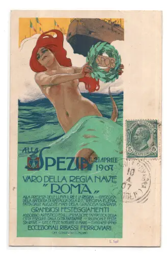 R.N. Rom - Varo della Nave Spezia 21. April 1907 offizielle Postkarte
