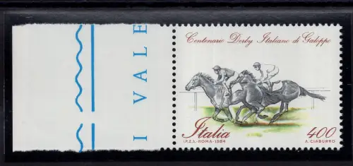 Galopp Derby Lire 400 Nr. 1684 mit Schwarz links verschoben - MNH